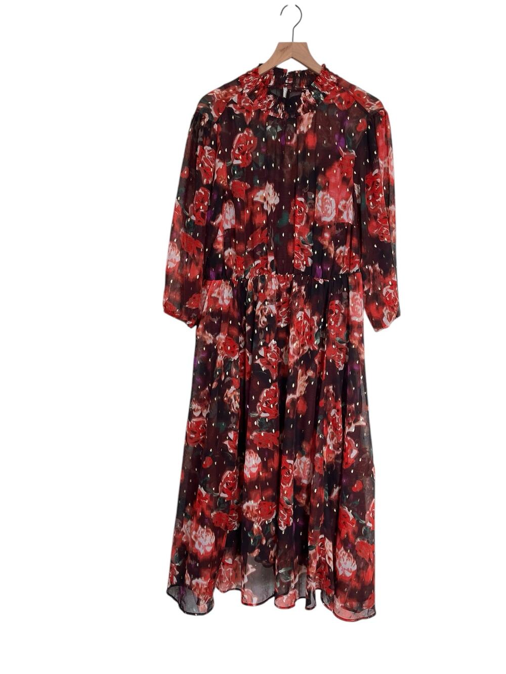 Torrid Burgundy Purple Red Floral Chiffon Mock Neck Midi Dress Womens Size 2X